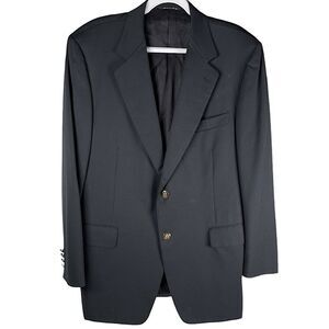 Canali 54L / US 44L  black 100% pure wool gold crest metal button mens blazer
